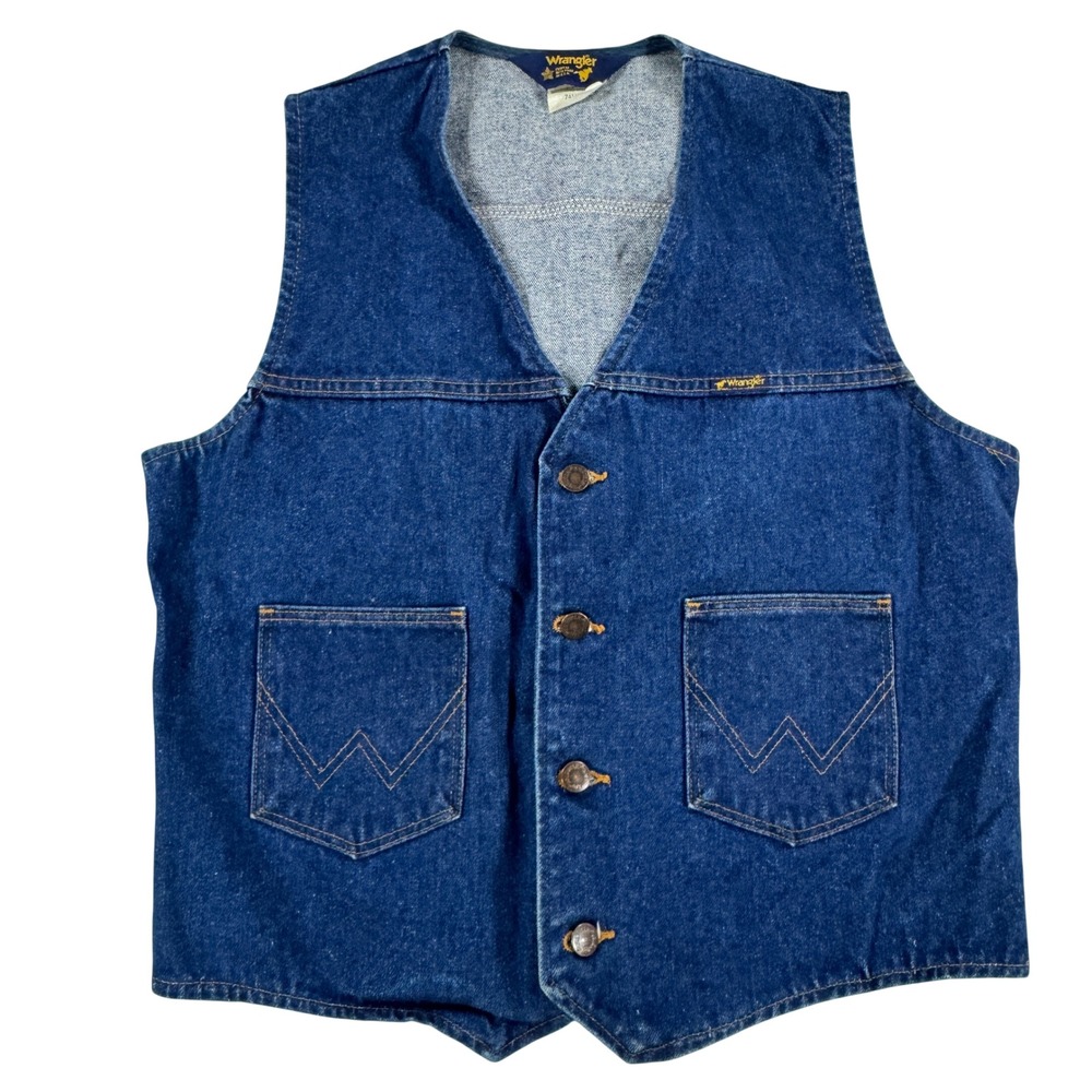Vintage 80's Wrangler Denim Vest Blue Made in USA 14oz Cotton 74175NV Size L